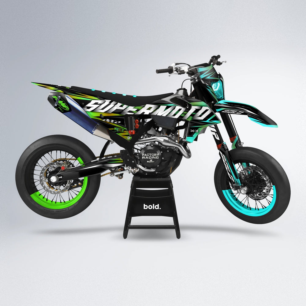 HOLYHANSI supermoto graphics kit in Cyan & Green
