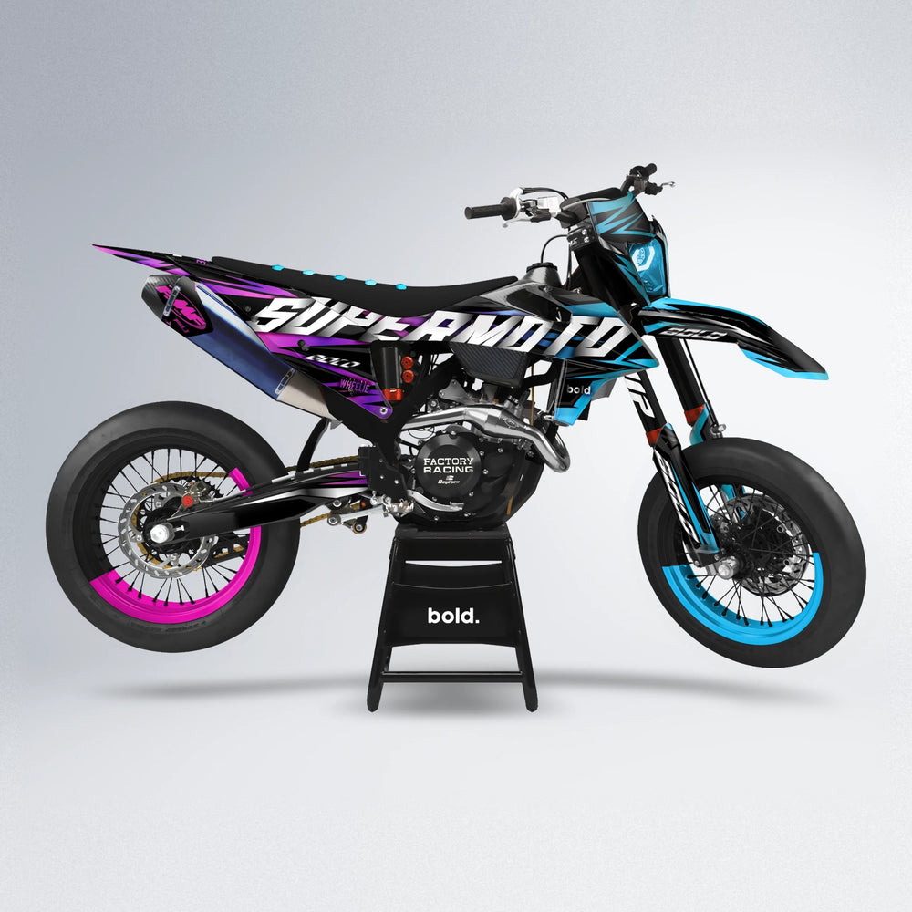 HOLYHANSI supermoto graphics kit in Pink & Light Blue