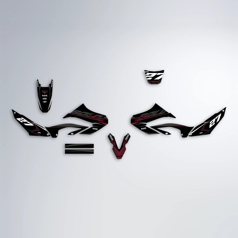 HORIZON Yamaha WR 125X graphics kit parts layout in Black & Red