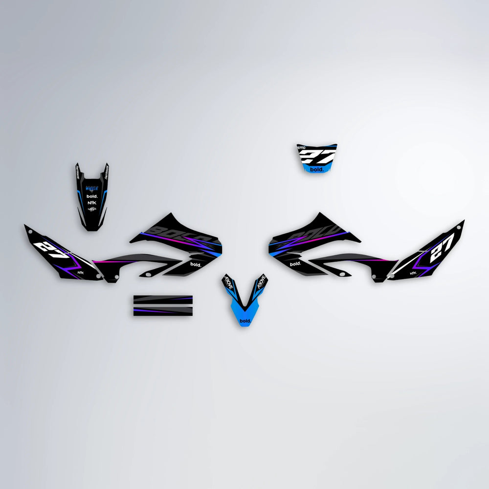 HORIZON Yamaha WR 125X graphics kit parts layout in Blue Purple Fade