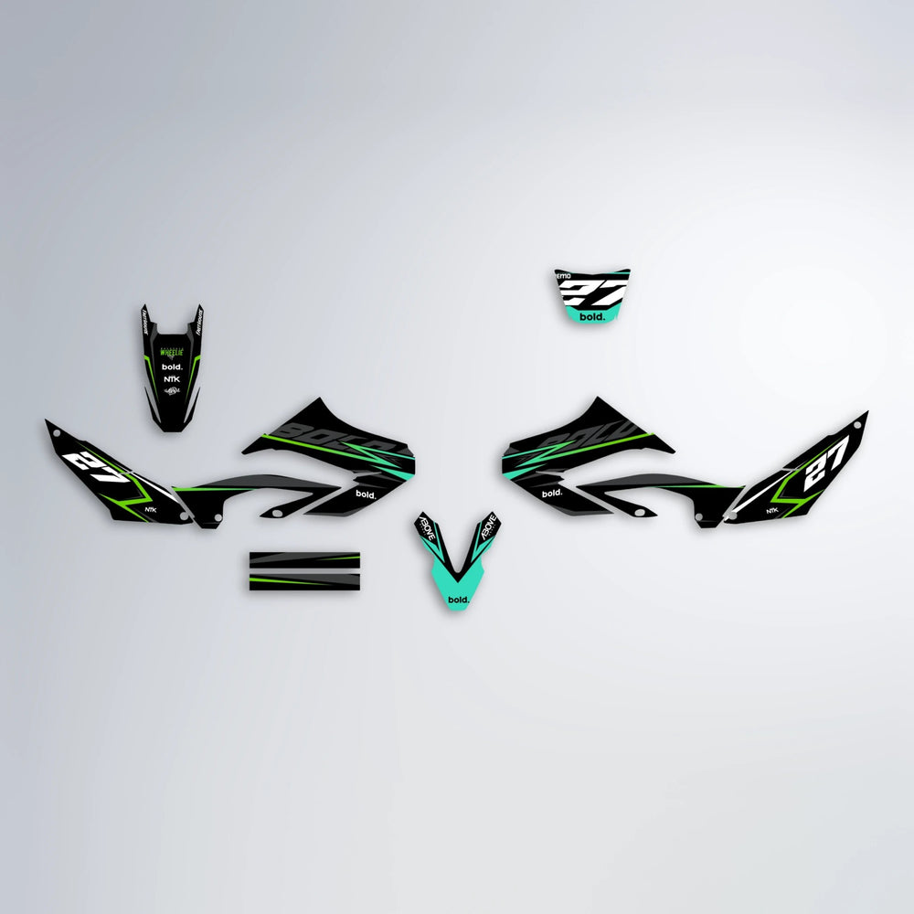 HORIZON Yamaha WR 125X graphics kit parts layout in Cyan & Green