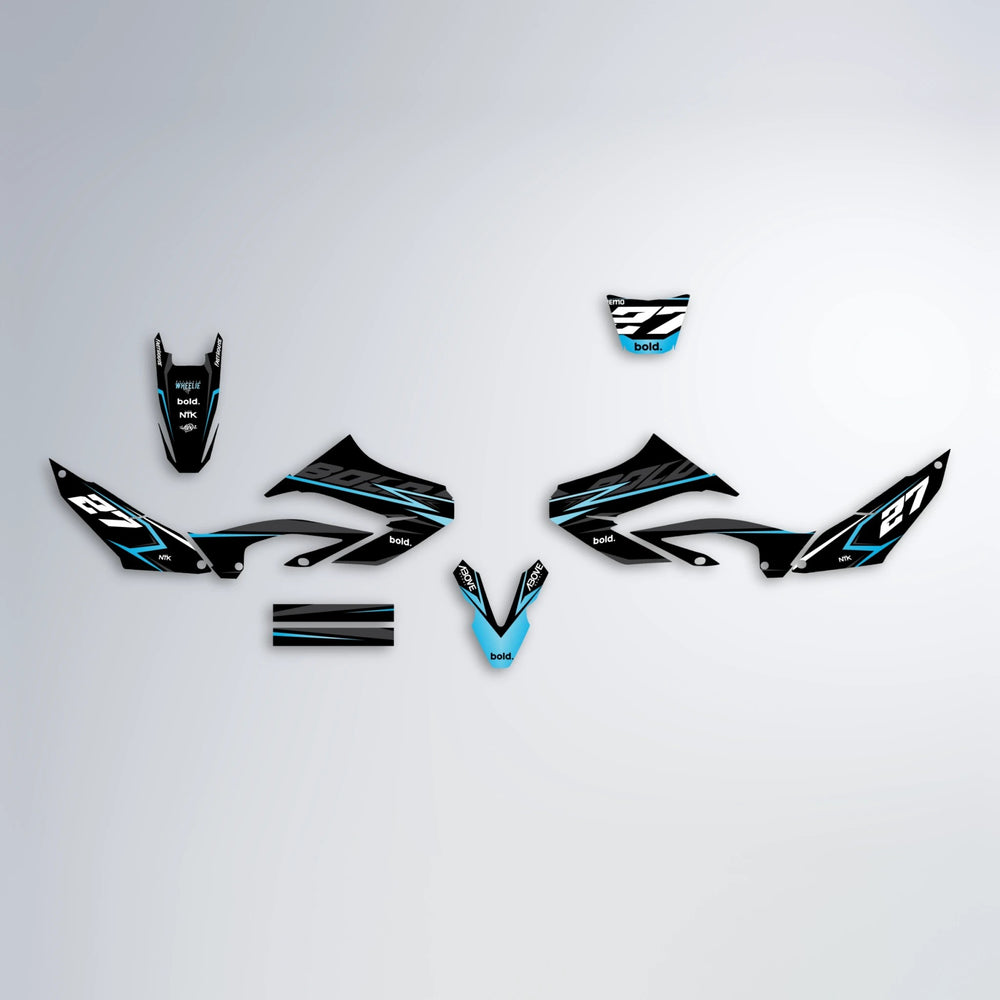 HORIZON Yamaha WR 125X graphics kit parts layout in Light Blue & White