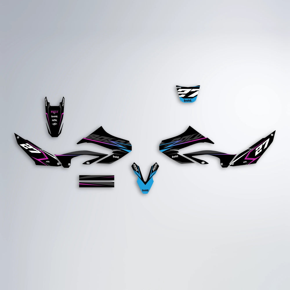 HORIZON Yamaha WR 125X graphics kit parts layout in Pink & Light Blue