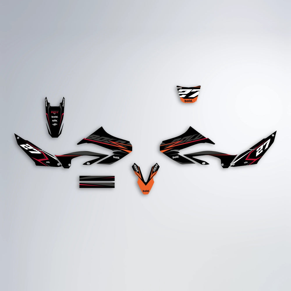 HORIZON Yamaha WR 125X graphics kit parts layout in Red & Orange
