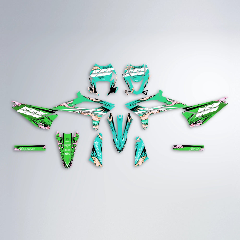 HYDRA Beta graphics kit parts layout in Cyan & Green