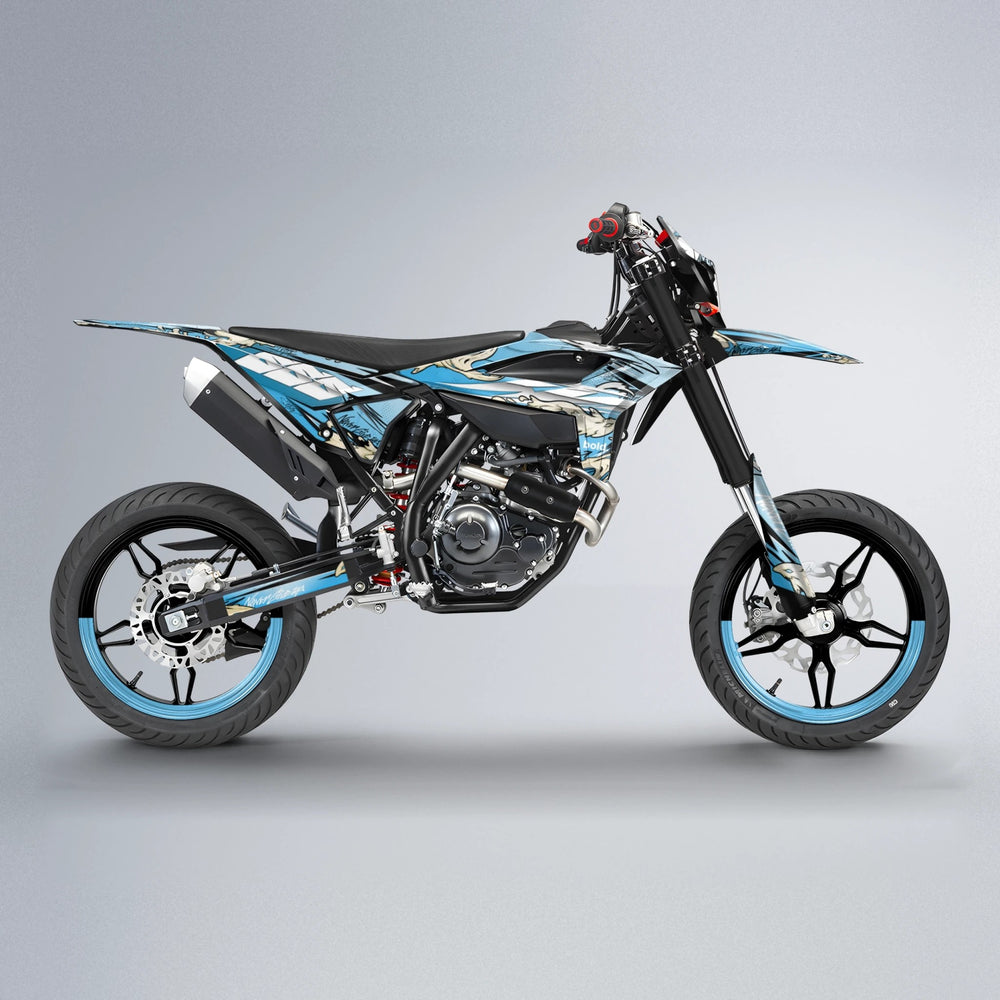 HYDRA Beta supermoto graphics kit in Light Blue & White
