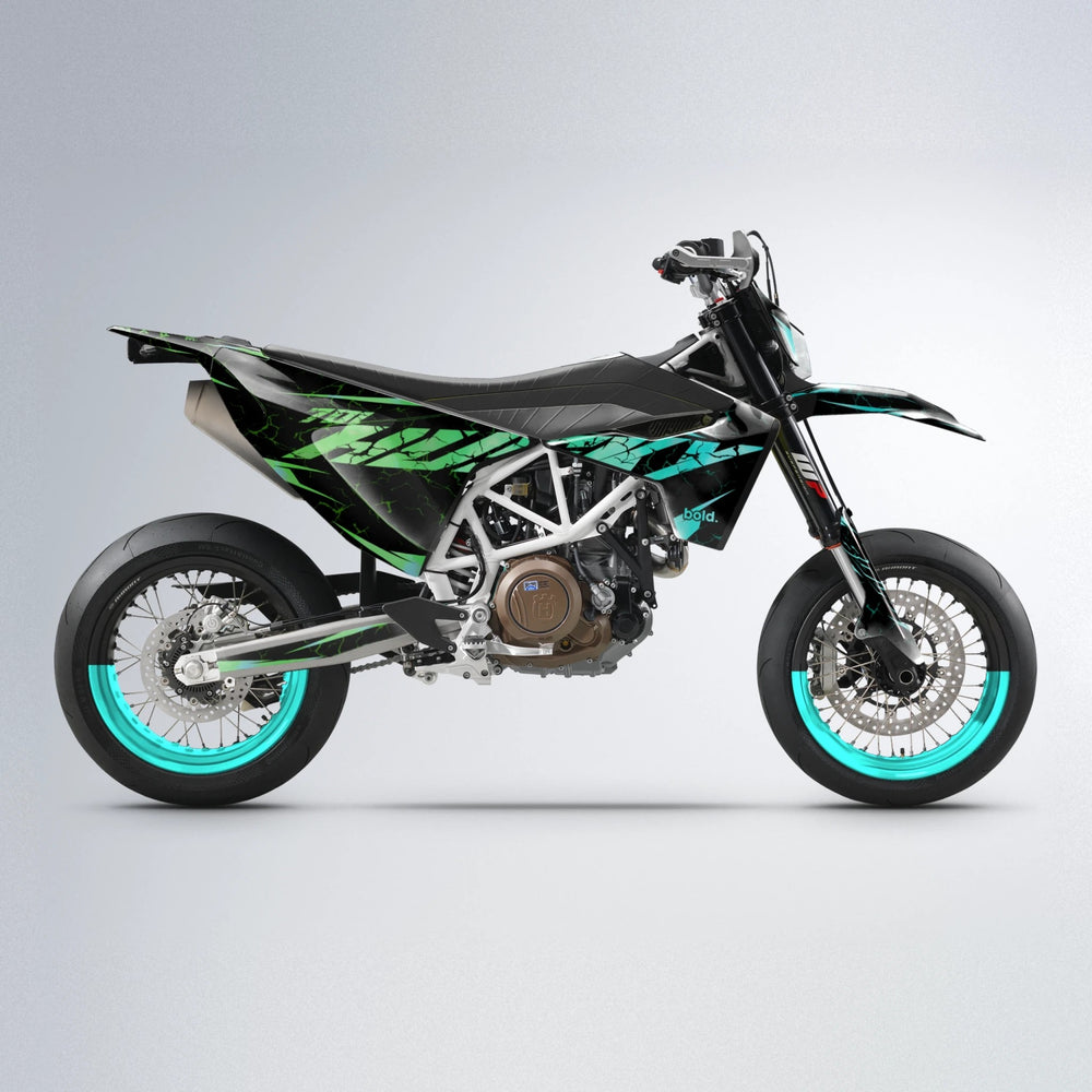 HYPER Husqvarna 701 supermoto graphics kit in Cyan & Green