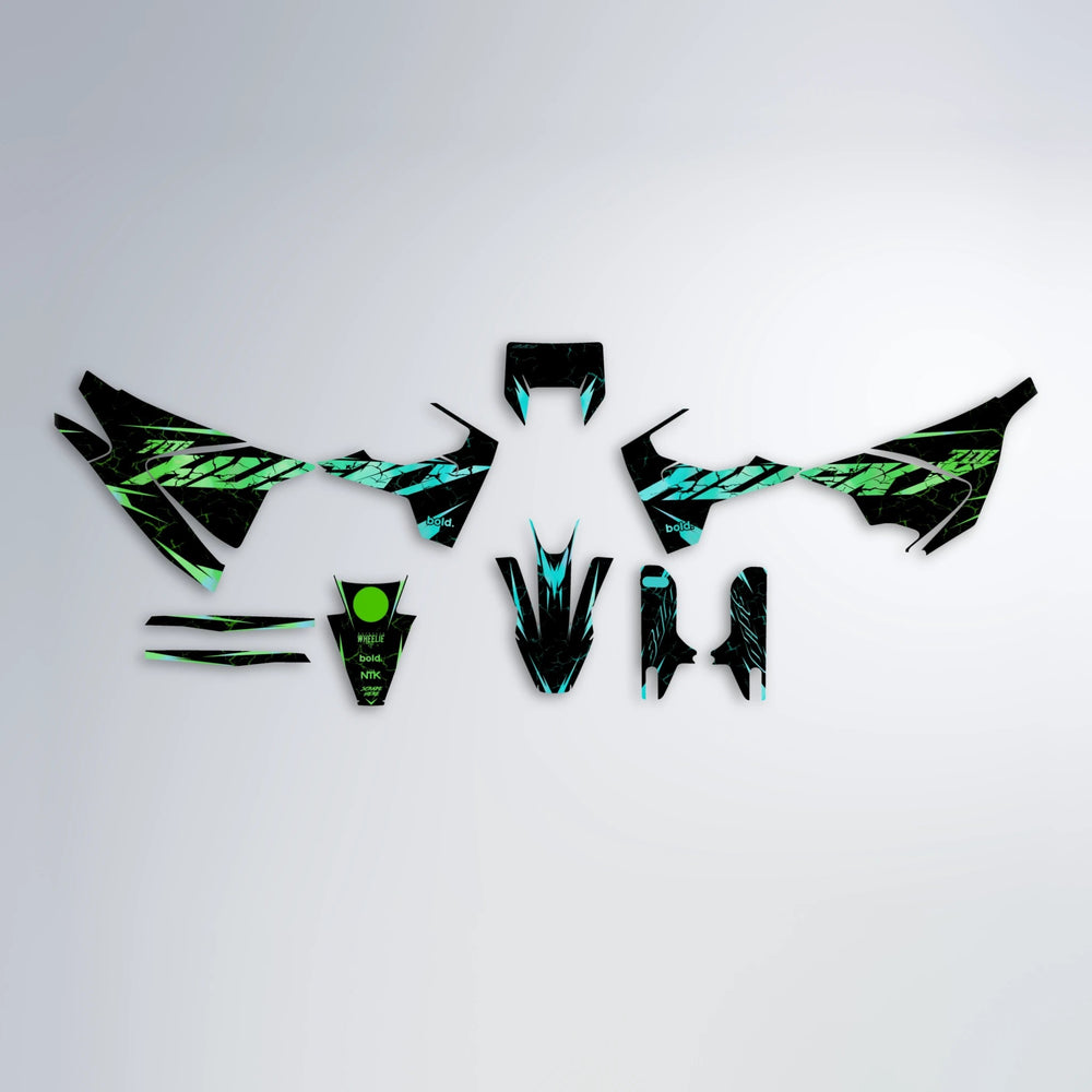 HYPER Husqvarna 701 graphics kit parts layout in Cyan & Green