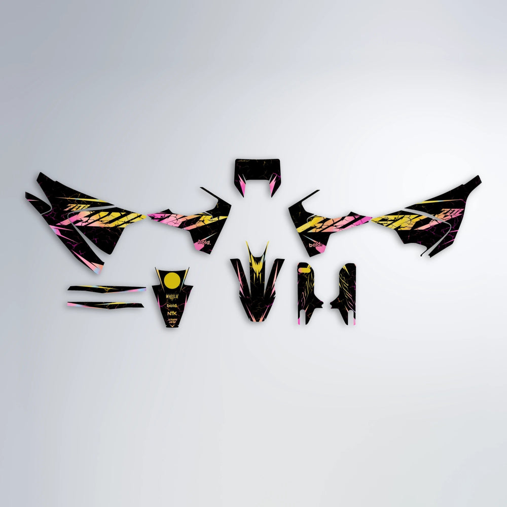 HYPER Husqvarna 701 graphics kit parts layout in Pink & Yellow