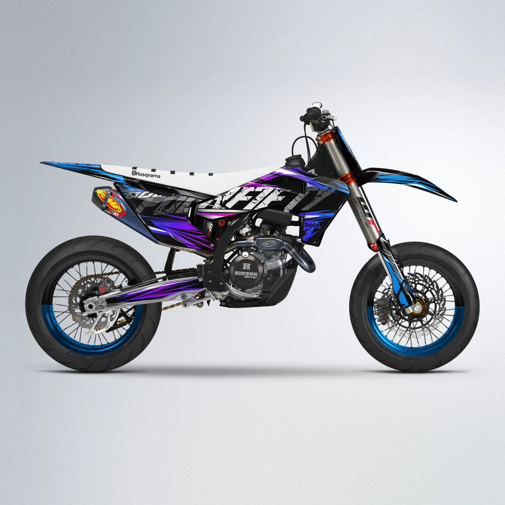 HYPER Husqvarna FE/TE supermoto graphics kit in Blue Purple Fade