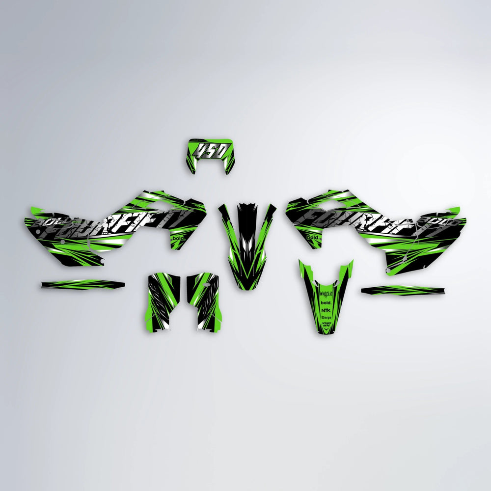HYPER Husqvarna FE/TE graphics kit parts layout in Green