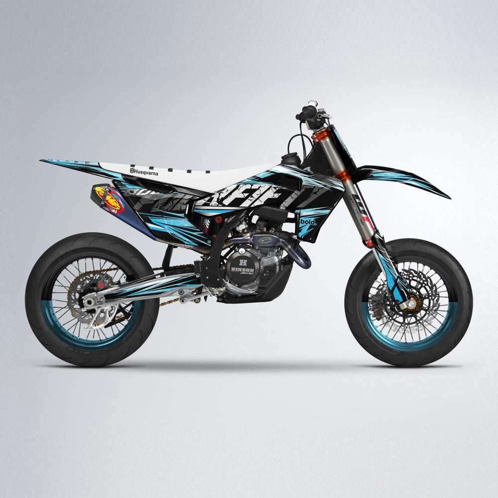 HYPER Husqvarna FE/TE supermoto graphics kit in Light Blue & White