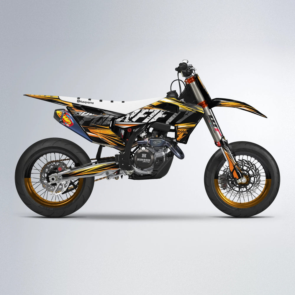 HYPER Husqvarna FE/TE supermoto graphics kit in Orange & Yellow