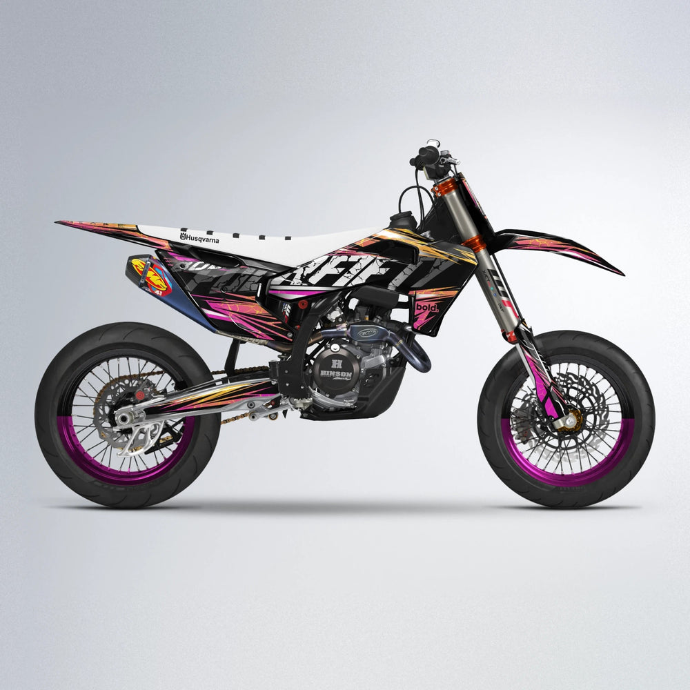 HYPER Husqvarna FE/TE supermoto graphics kit in Pink & Yellow