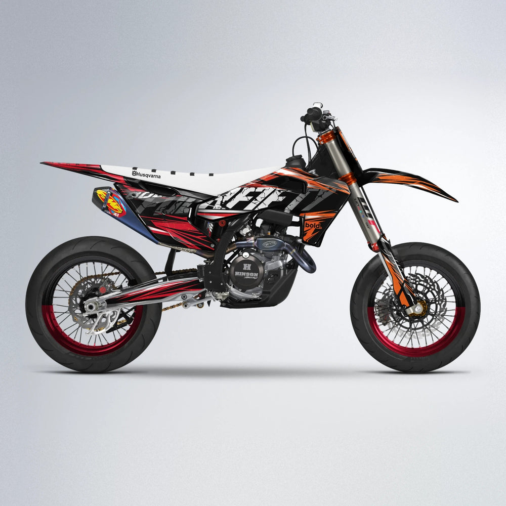 HYPER Husqvarna FE/TE supermoto graphics kit in Red & Orange