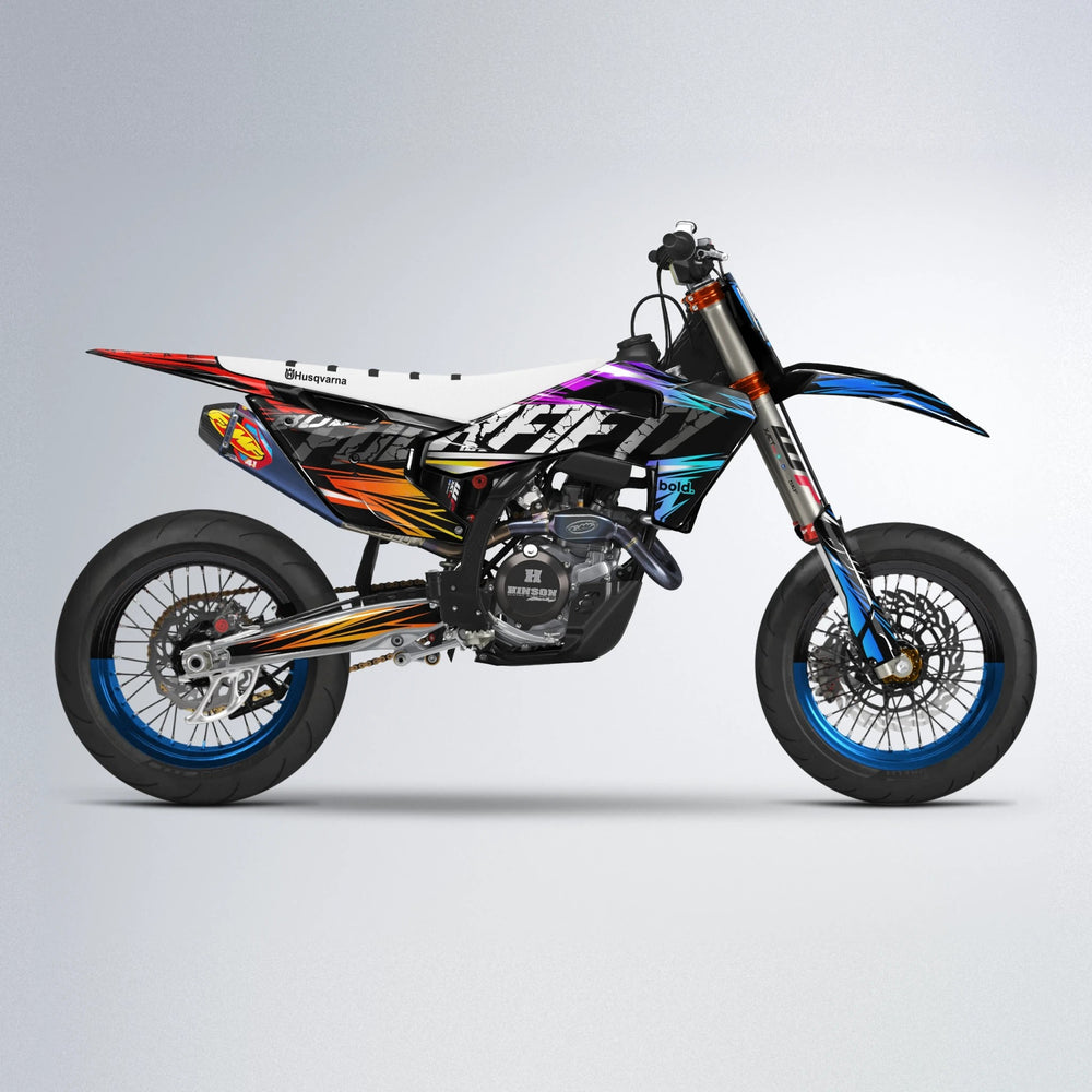 HYPER Husqvarna FE/TE supermoto graphics kit in Sunset Fade