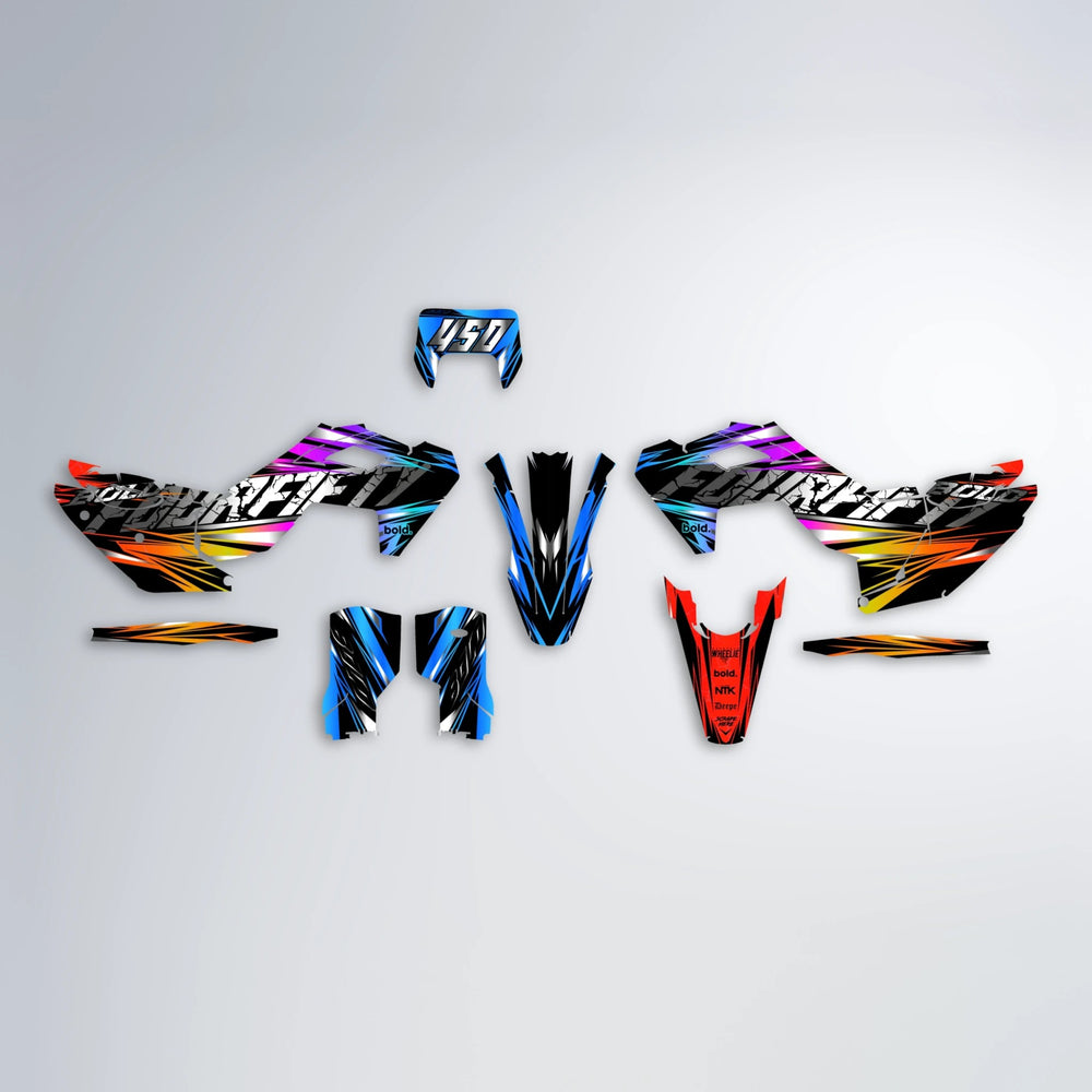 HYPER Husqvarna FE/TE graphics kit parts layout in Sunset Fade
