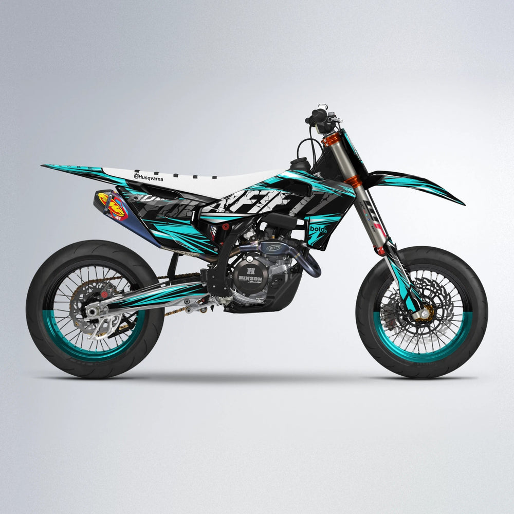 HYPER Husqvarna FE/TE supermoto graphics kit in Teal