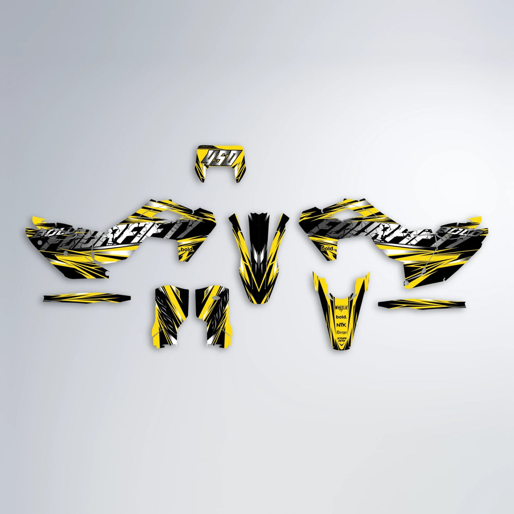 HYPER Husqvarna FE/TE graphics kit parts layout in Yellow