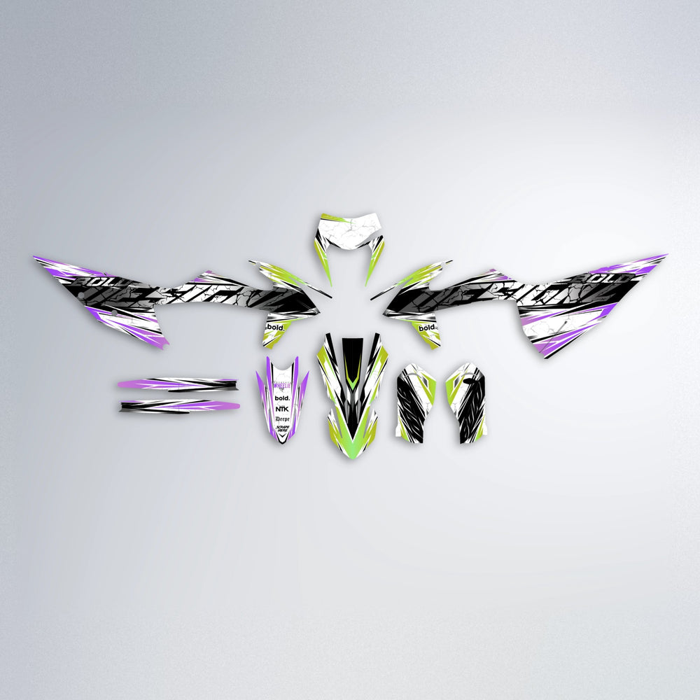 HYPER graphics kit parts layout in Purple & Fluo Yellow