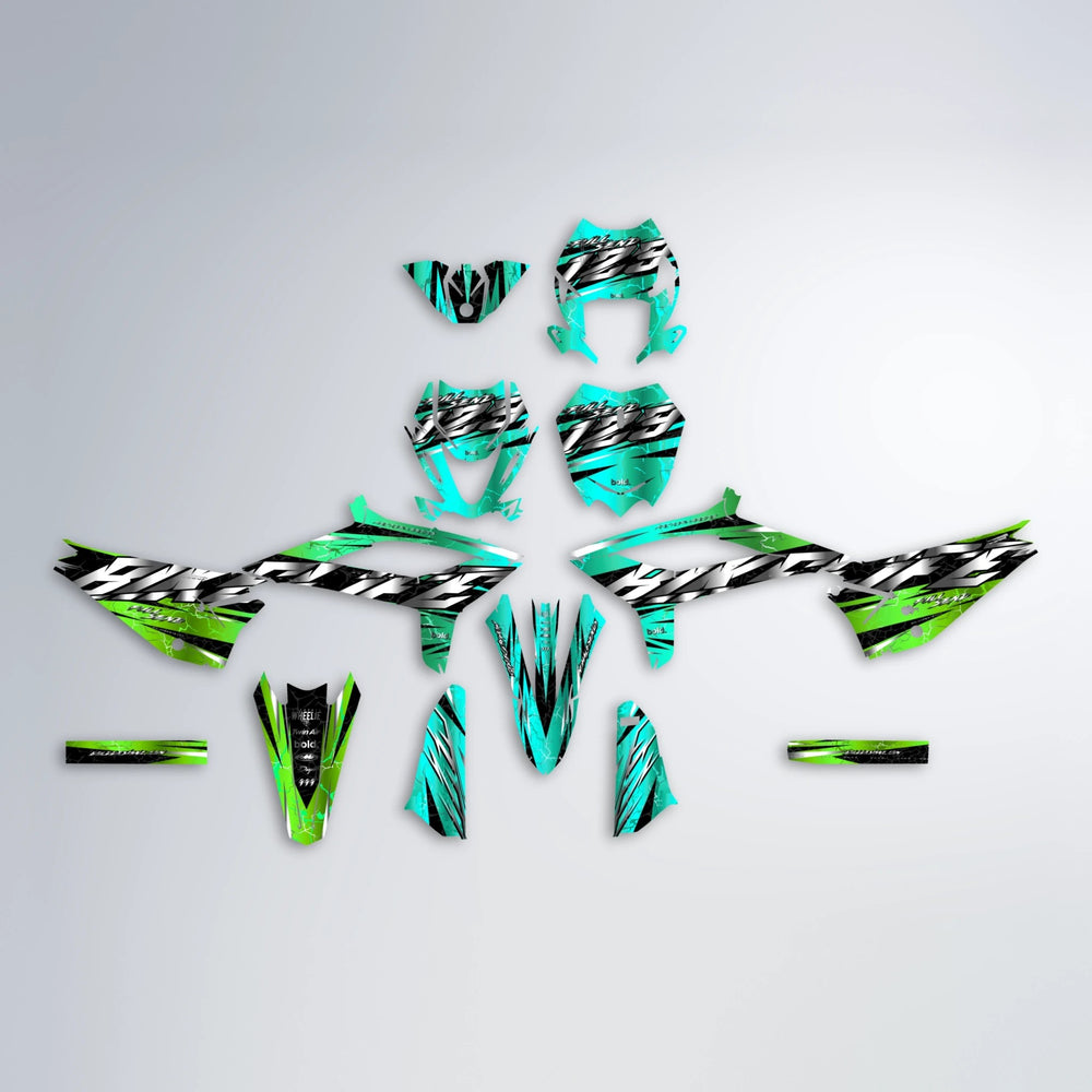 ILLUSION Beta graphics kit parts layout in Cyan & Green