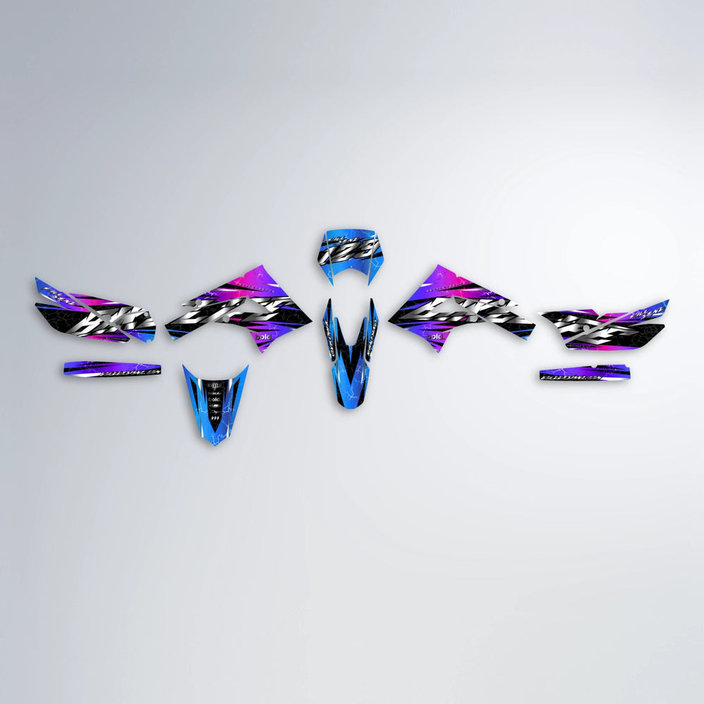 ILLUSION Derbi Senda graphics kit parts layout in Blue Purple Fade
