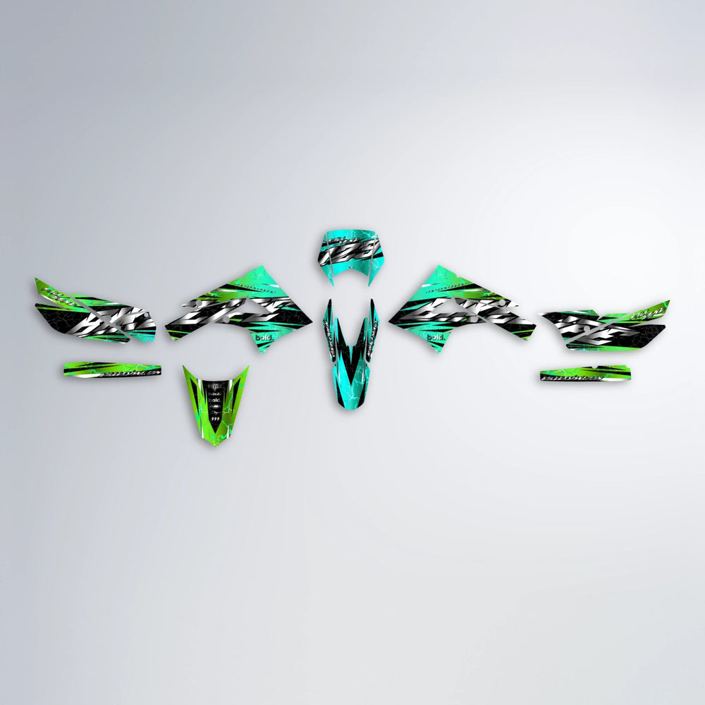ILLUSION Derbi Senda graphics kit parts layout in Cyan & Green