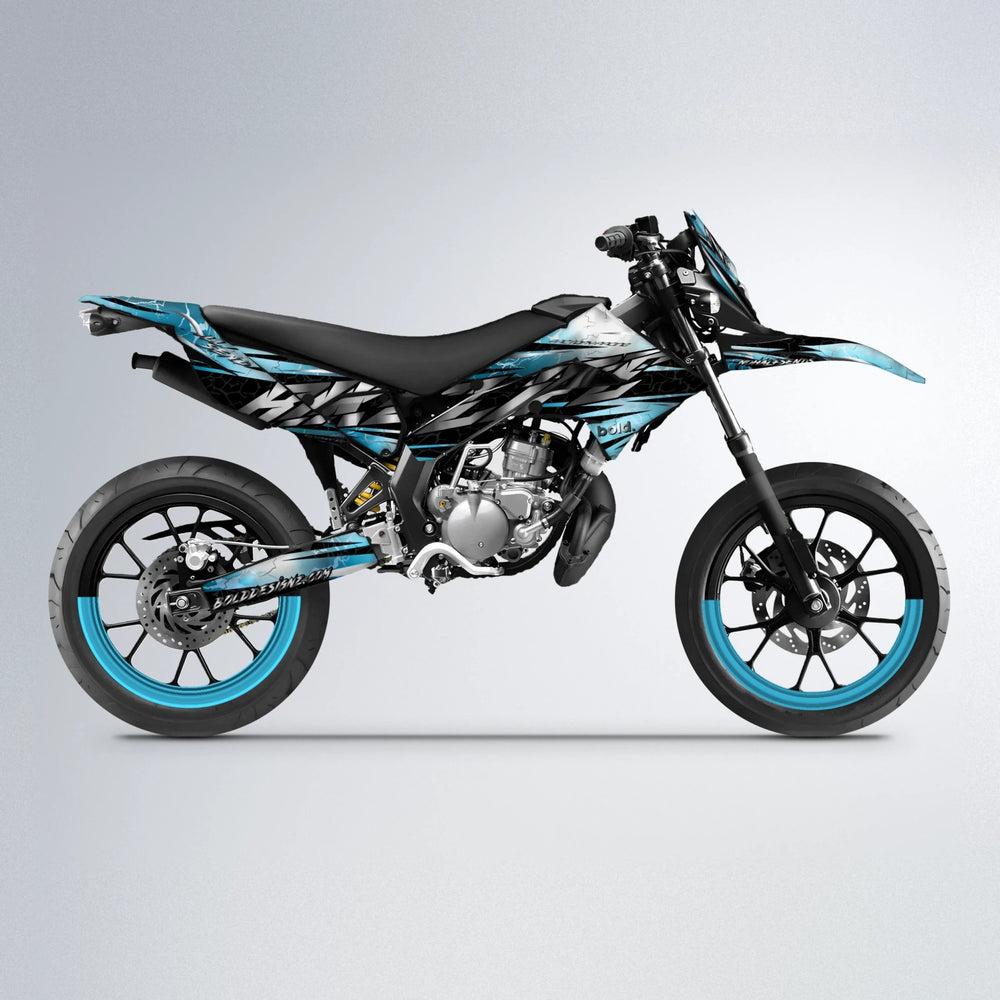 ILLUSION Derbi Senda supermoto graphics kit in Light Blue & White