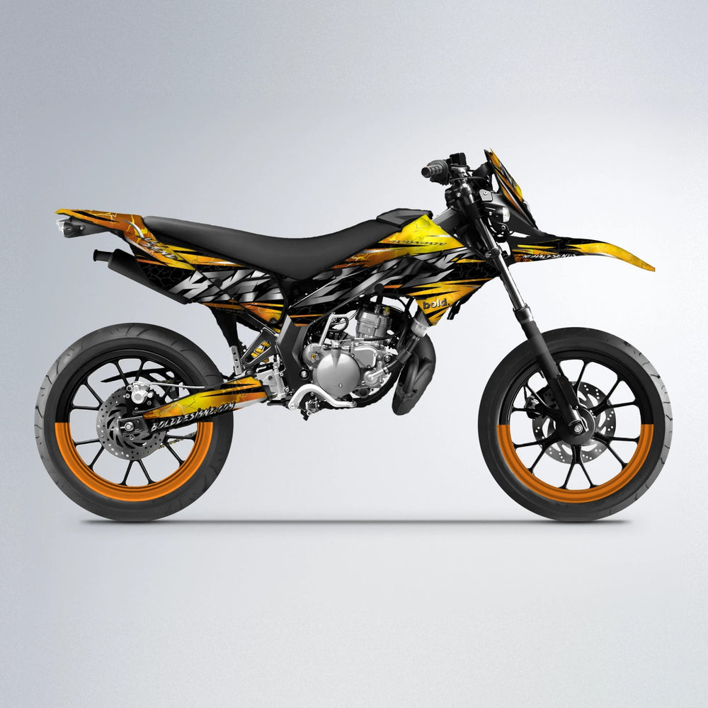 ILLUSION Derbi Senda supermoto graphics kit in Orange & Yellow