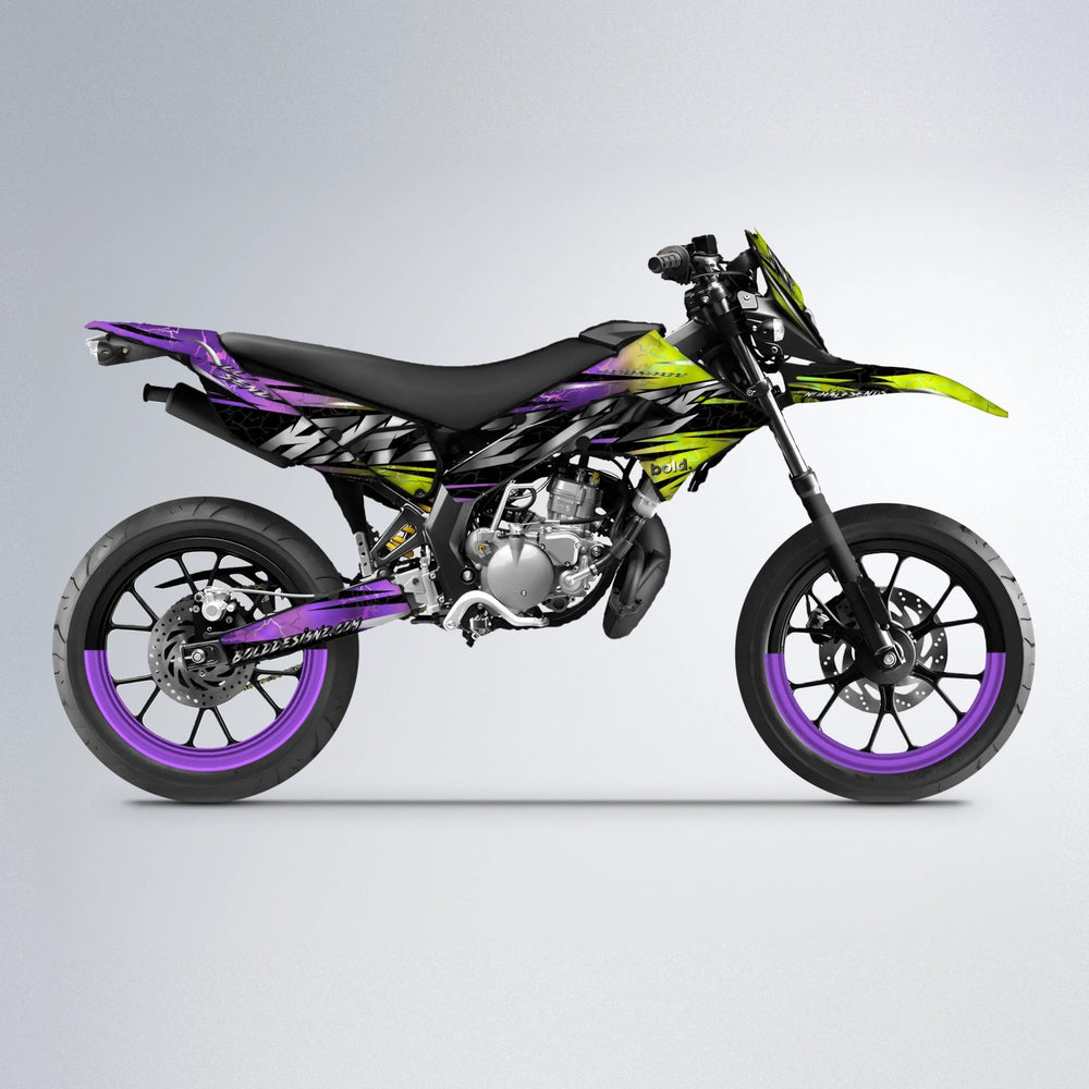 ILLUSION Derbi Senda supermoto graphics kit in Purple & Yellow