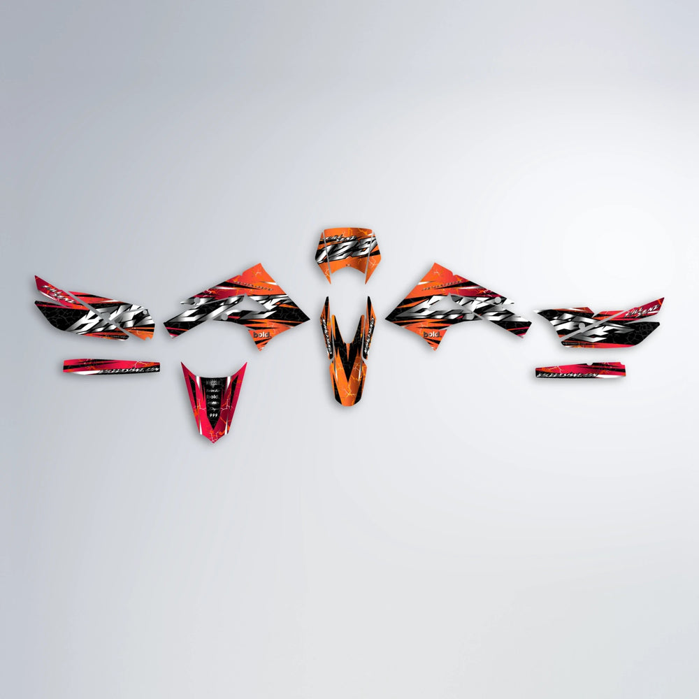 ILLUSION Derbi Senda graphics kit parts layout in Red & Orange
