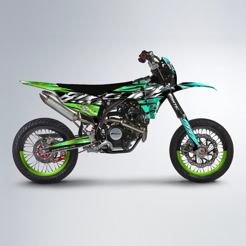 ILLUSION Fantic supermoto graphics kit in Cyan & Green