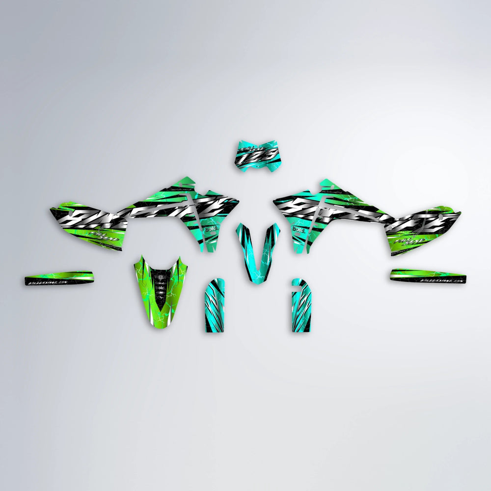 ILLUSION Fantic graphics kit parts layout in Cyan & Green