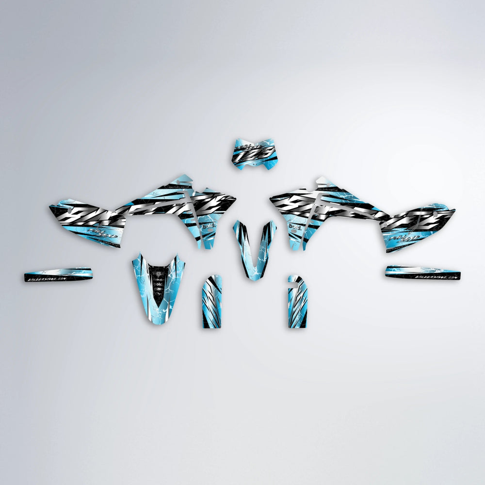 ILLUSION Fantic graphics kit parts layout in Light Blue & White