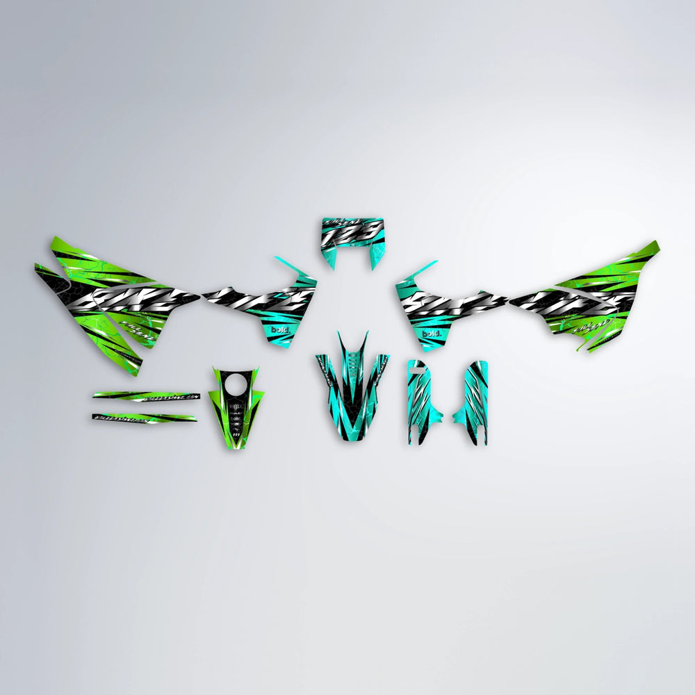 ILLUSION Husqvarna 701 graphics kit parts layout in Cyan & Green