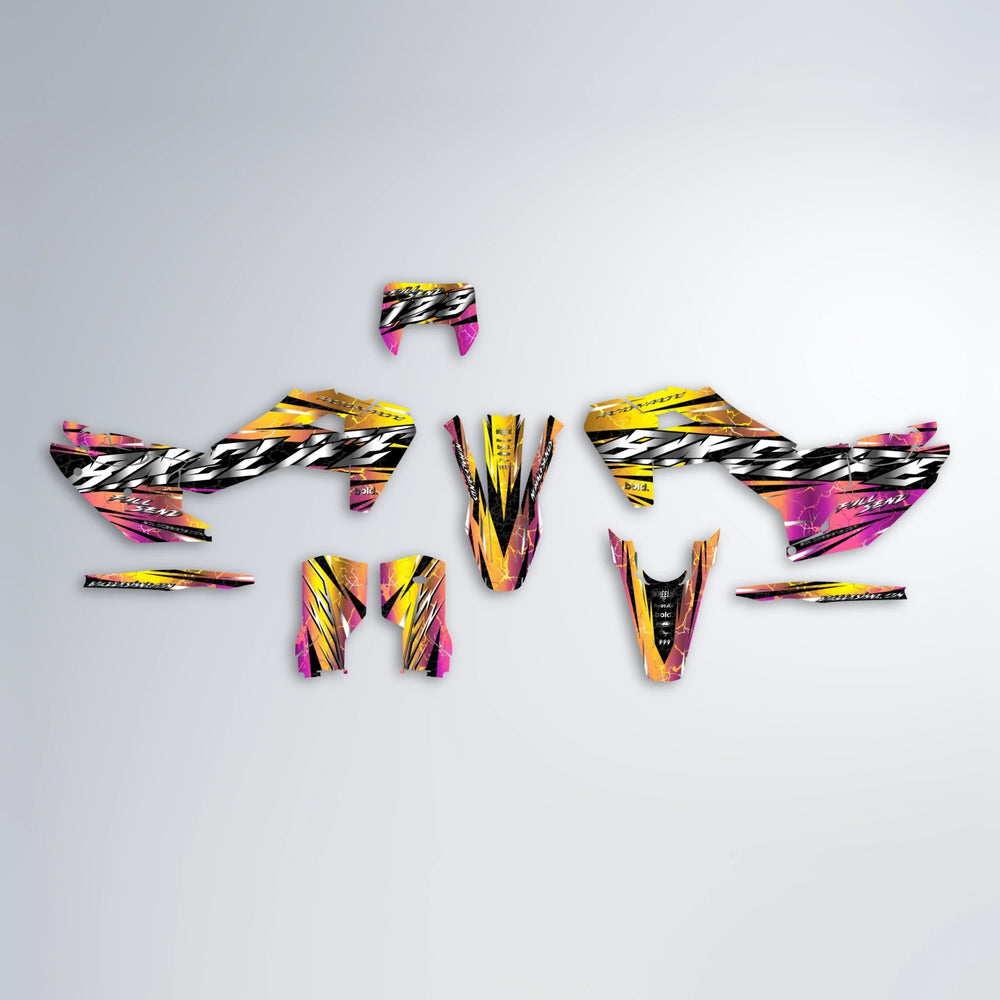 ILLUSION Husqvarna FE/TE graphics kit parts layout in Pink & Yellow