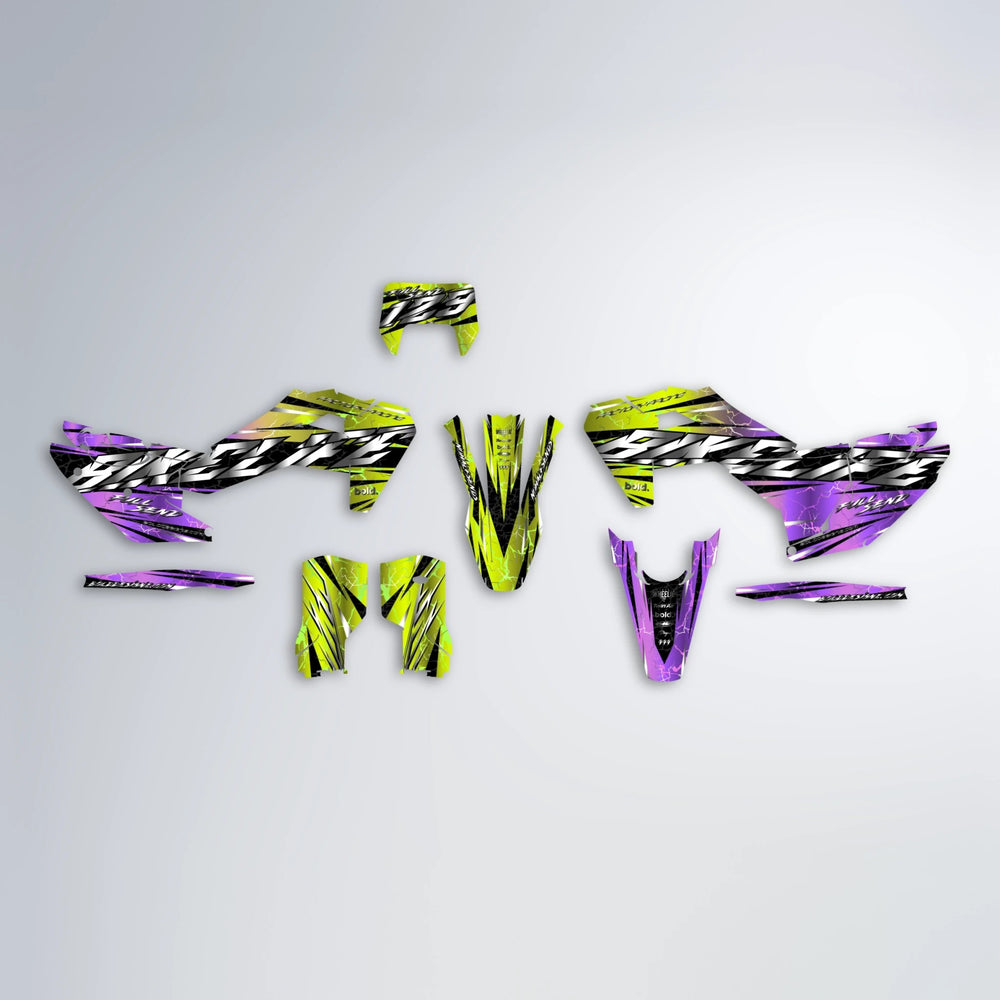 ILLUSION Husqvarna FE/TE graphics kit parts layout in Purple & Yellow