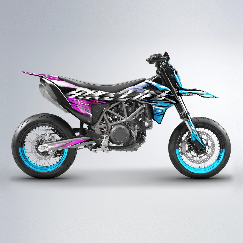 ILLUSION KTM SMC 690 supermoto graphics kit in Pink & Light Blue