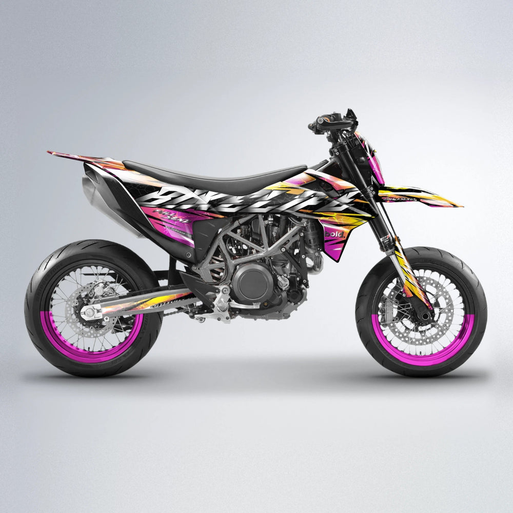 ILLUSION KTM SMC 690 supermoto graphics kit in Pink & Yellow