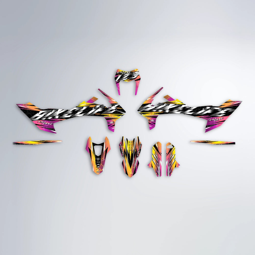 ILLUSION KTM SMC 690 graphics kit parts layout in Pink & Yellow