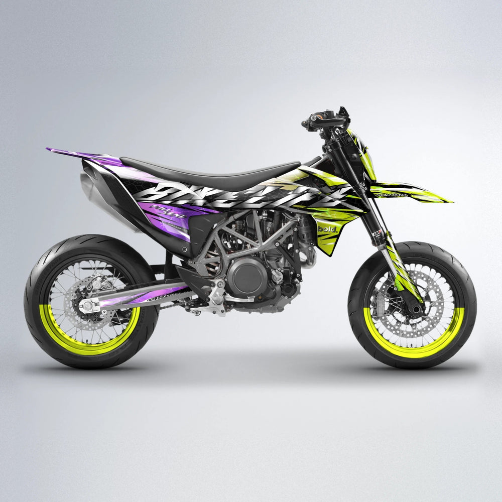 ILLUSION KTM SMC 690 supermoto graphics kit in Purple & Yellow