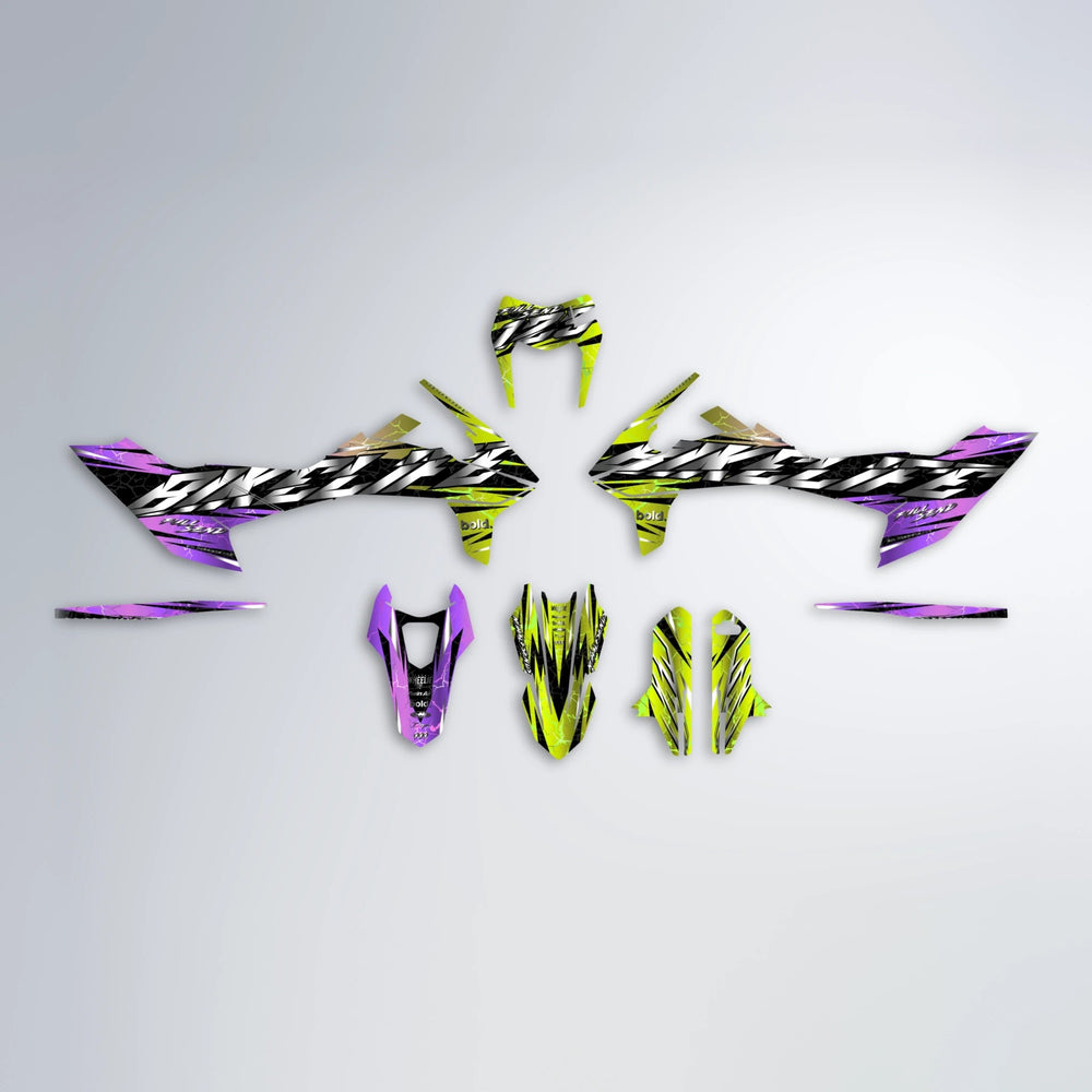 ILLUSION KTM SMC 690 graphics kit parts layout in Purple & Yellow