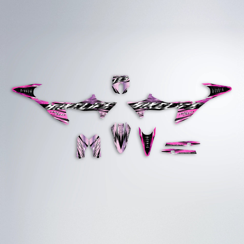 ILLUSION Stark Varg MX graphics kit parts layout in Flamingo