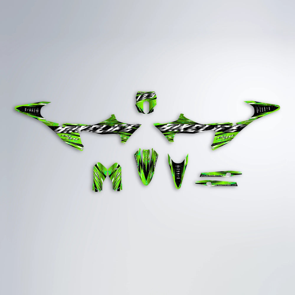 ILLUSION Stark Varg MX graphics kit parts layout in Green