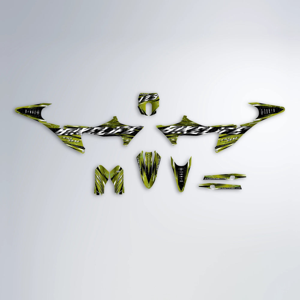ILLUSION Stark Varg MX graphics kit parts layout in Olive