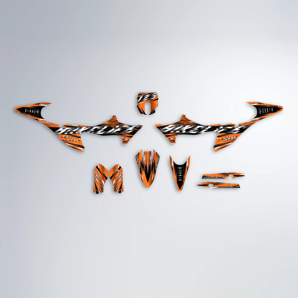 ILLUSION Stark Varg MX graphics kit parts layout in Orange