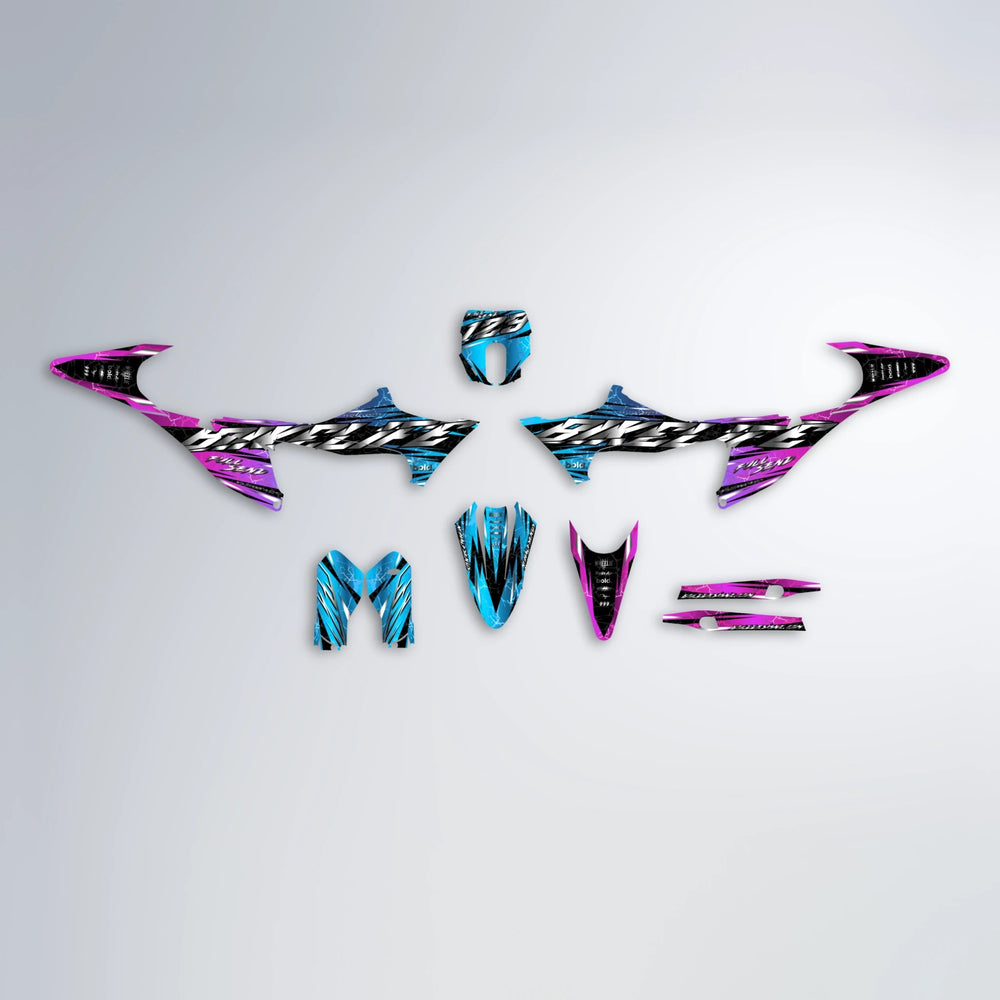 ILLUSION Stark Varg MX graphics kit parts layout in Pink & Light Blue