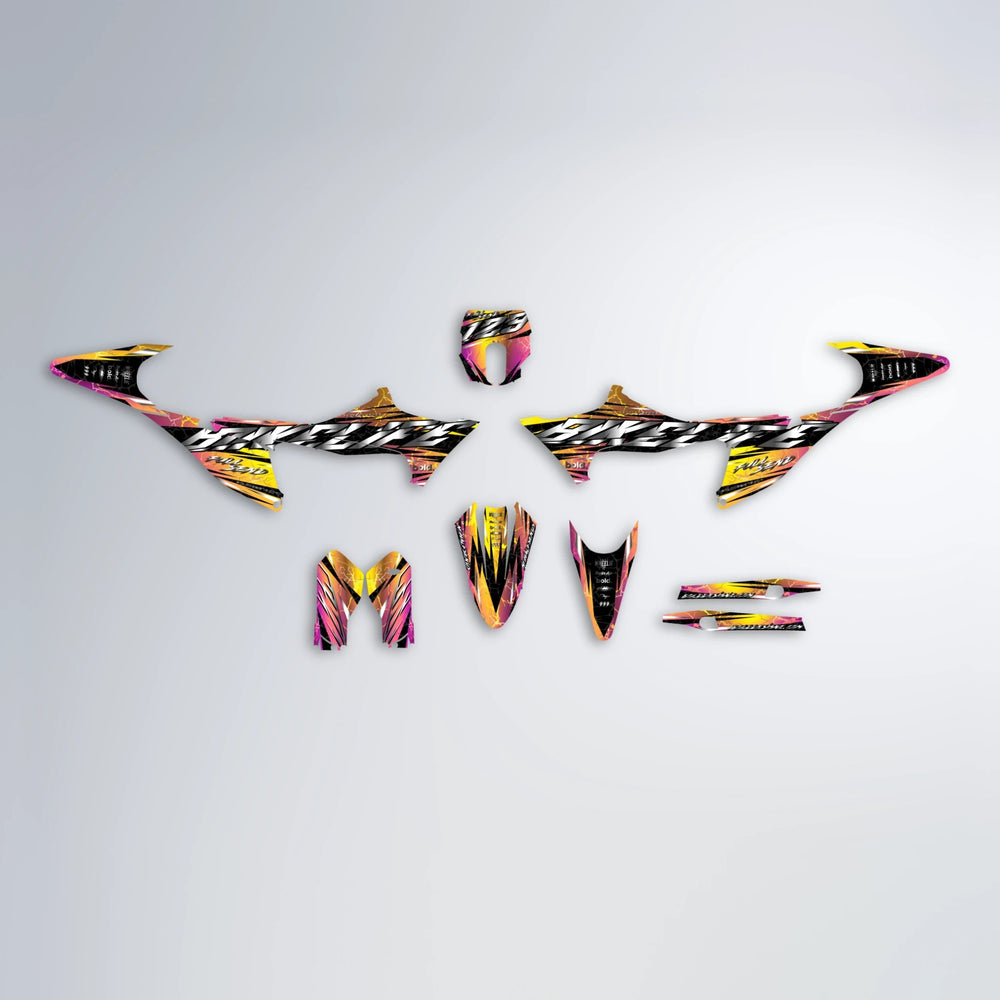 ILLUSION Stark Varg MX graphics kit parts layout in Pink & Yellow