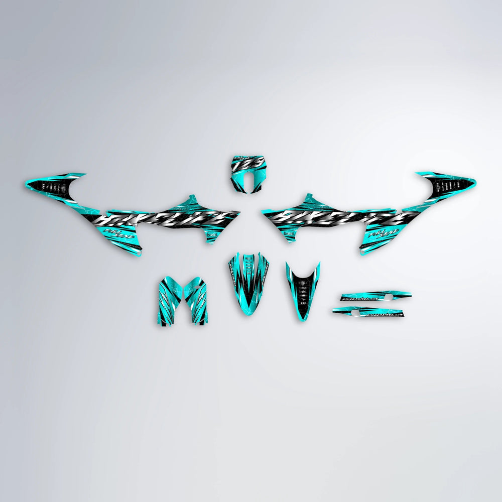 ILLUSION Stark Varg MX graphics kit parts layout in Teal