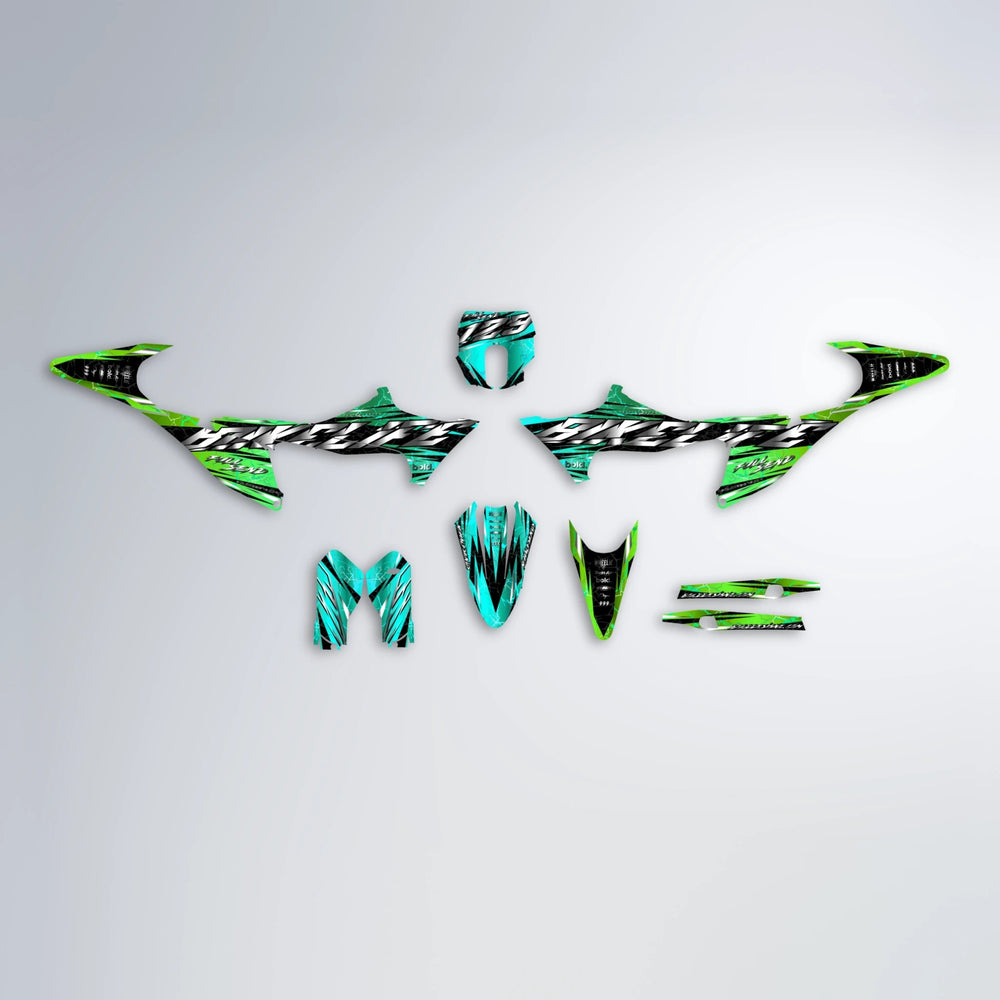 ILLUSION Stark Varg SM graphics kit parts layout in Cyan & Green